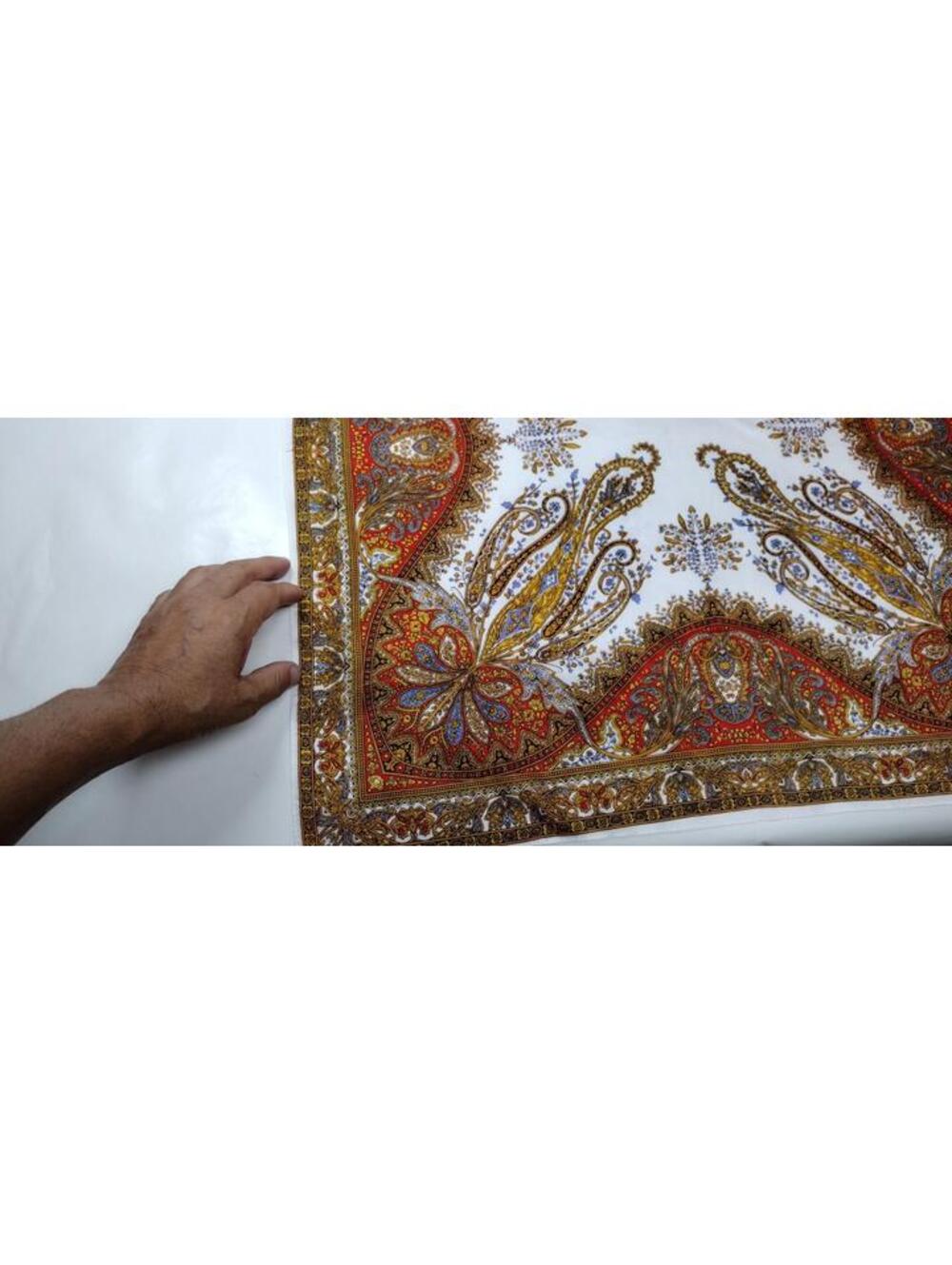 Vintage 1970s Satin Scarf Paisley Brown Boho R. J. SINGER Tapestry Print JAPAN